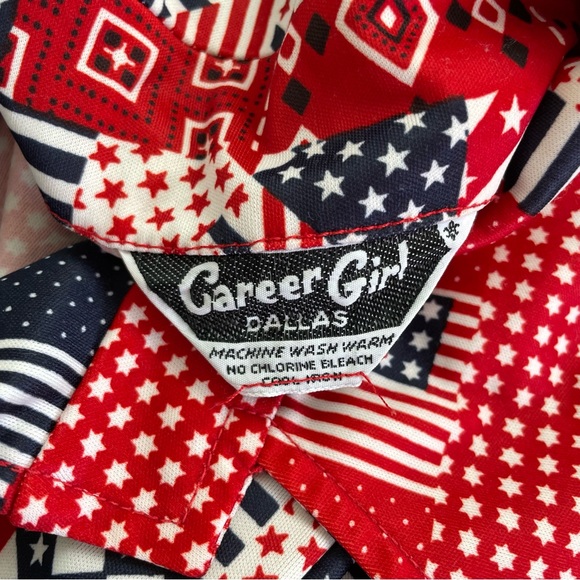 VINTAGE Career Girl Dallas Red White & Black Patchwork Long Sleeve Western Shirt - Picture 5 of 7